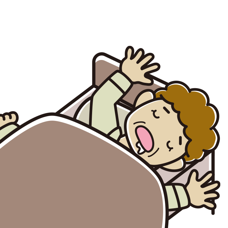 寝相が悪いおばさんのイラスト【色あり、背景なし】透過PNG