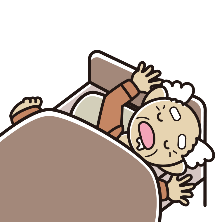 寝相が悪いおじいさんのイラスト【色あり、背景なし】透過PNG