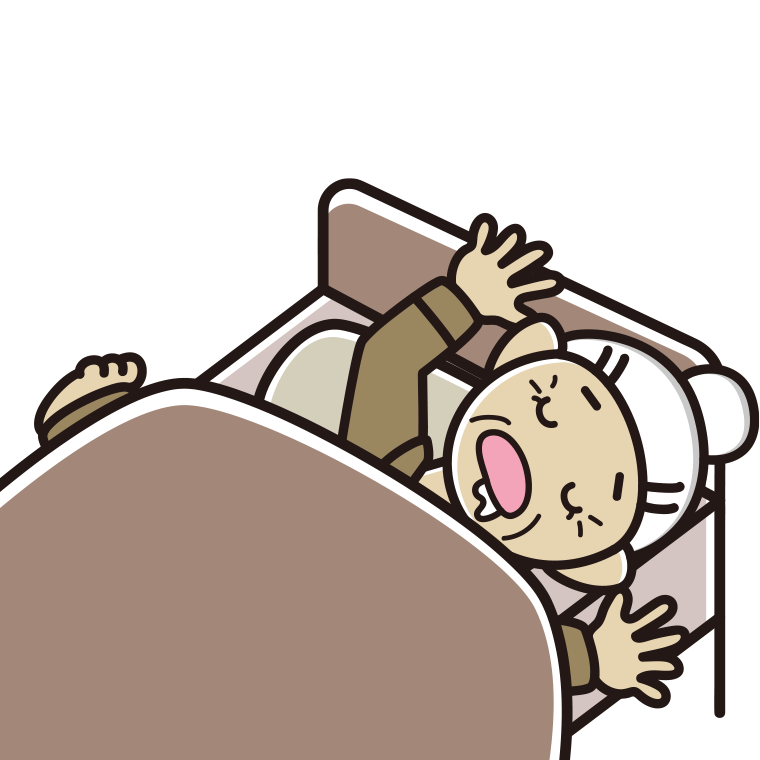 寝相が悪いおばあさんのイラスト【色あり、背景なし】透過PNG