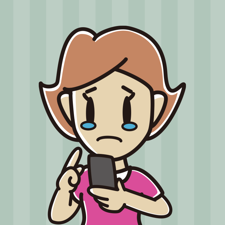 スマホ使用中に泣く女性のイラスト【色、背景あり】PNG