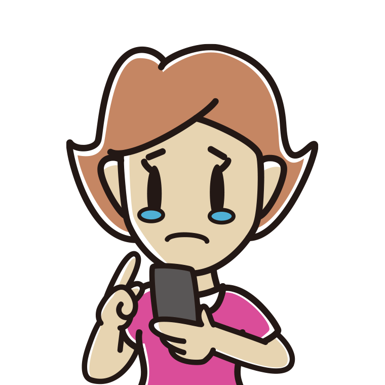 スマホ使用中に泣く女性のイラスト【色あり、背景なし】透過PNG
