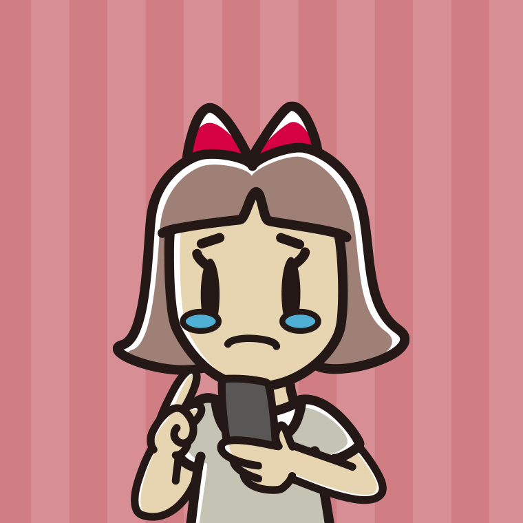 スマホ使用中に泣く小学生女子のイラスト【色、背景あり】PNG
