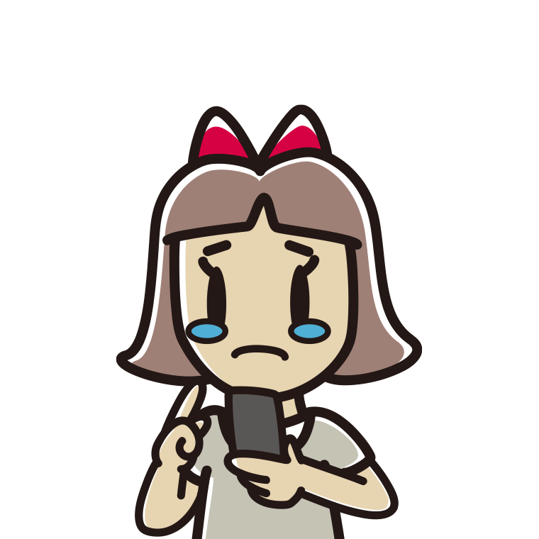 スマホ使用中に泣く小学生女子のイラスト【色あり、背景なし】透過PNG