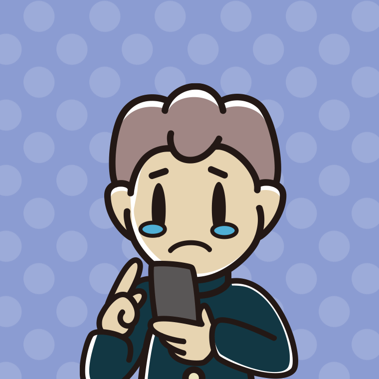 スマホ使用中に泣く男子中学生のイラスト【色、背景あり】PNG