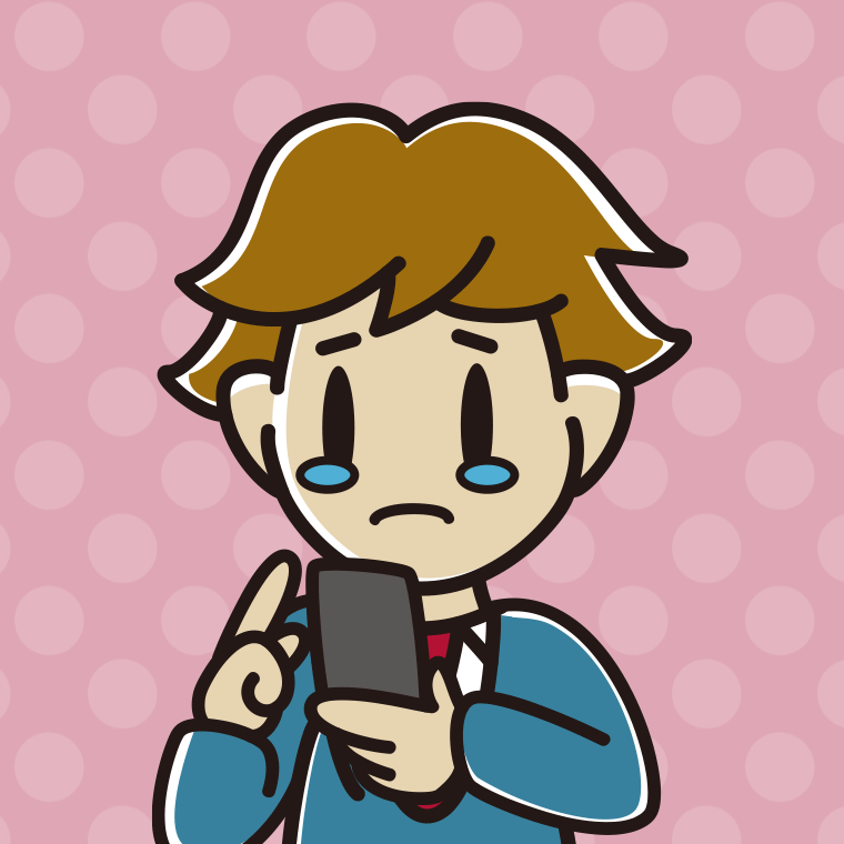 スマホ使用中に泣く男子高校生のイラスト【色、背景あり】PNG