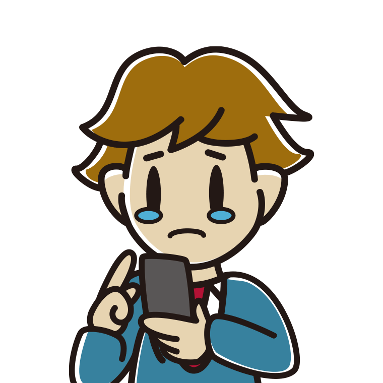 スマホ使用中に泣く男子高校生のイラスト【色あり、背景なし】透過PNG