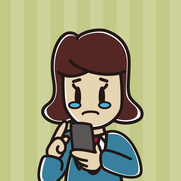 スマホ使用中に泣く女子高校生のイラスト【色、背景あり】PNG