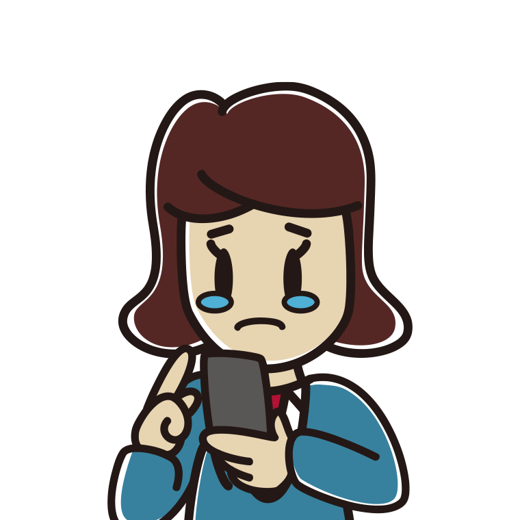 スマホ使用中に泣く女子高校生のイラスト【色あり、背景なし】透過PNG
