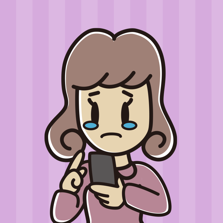 スマホ使用中に泣く女子大学生のイラスト【色、背景あり】PNG