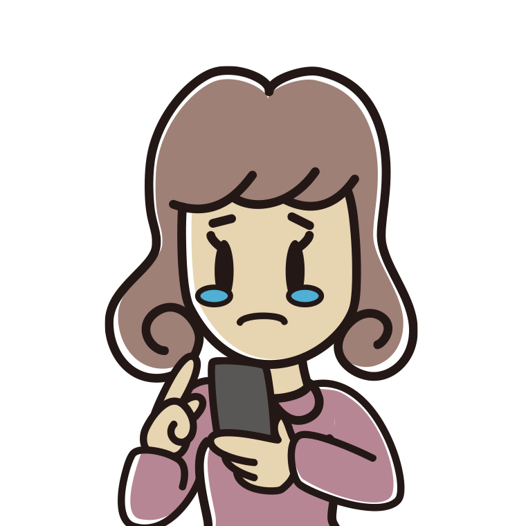 スマホ使用中に泣く女子大学生のイラスト【色あり、背景なし】透過PNG
