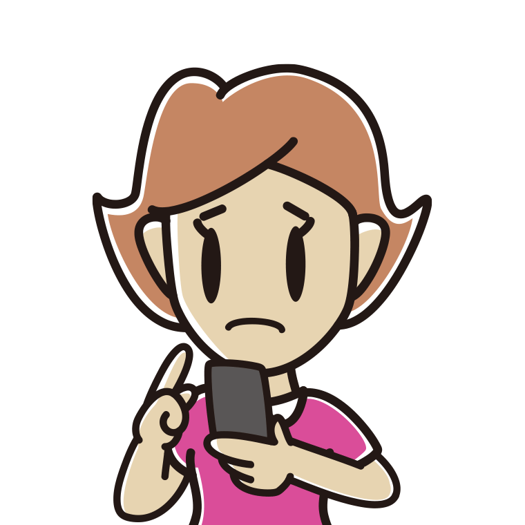 スマホ使用中に困る女性のイラスト【色あり、背景なし】透過PNG