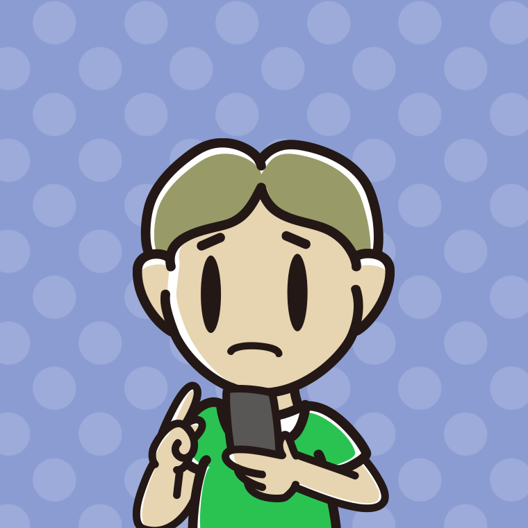 スマホ使用中に困る小学生男子のイラスト【色、背景あり】PNG