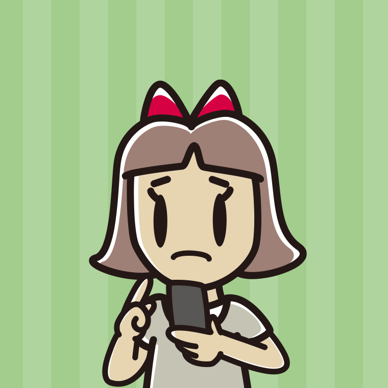 スマホ使用中に困る小学生女子のイラスト【色、背景あり】PNG