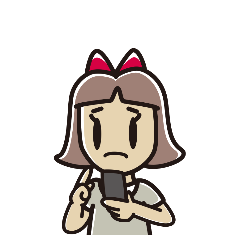 スマホ使用中に困る小学生女子のイラスト【色あり、背景なし】透過PNG