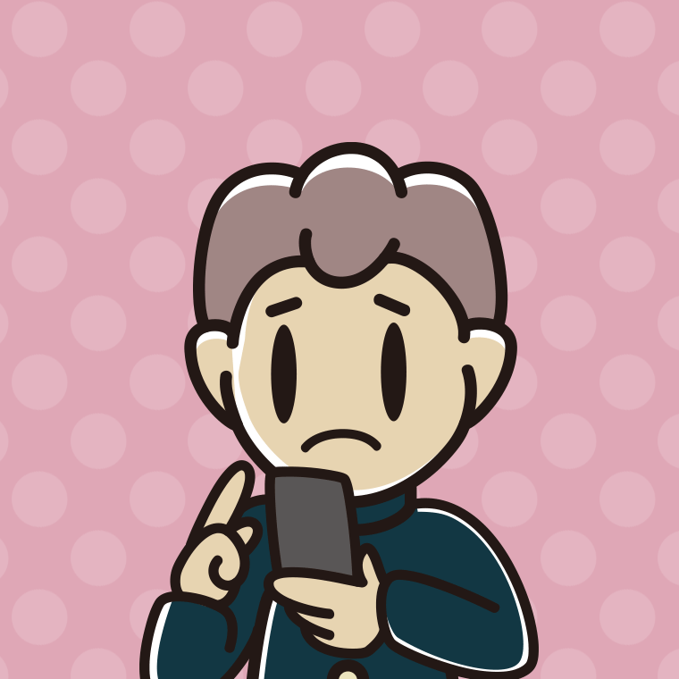 スマホ使用中に困る男子中学生のイラスト【色、背景あり】PNG
