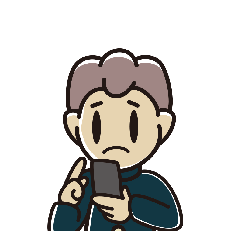 スマホ使用中に困る男子中学生のイラスト【色あり、背景なし】透過PNG