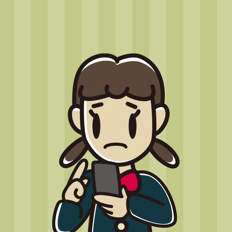 スマホ使用中に困る女子中学生のイラスト【色、背景あり】PNG
