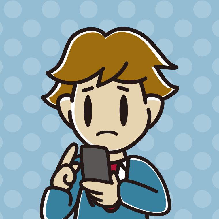 スマホ使用中に困る男子高校生のイラスト【色、背景あり】PNG