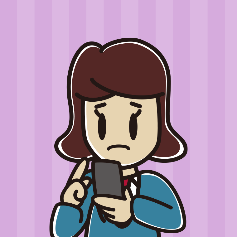 スマホ使用中に困る女子高校生のイラスト【色、背景あり】PNG