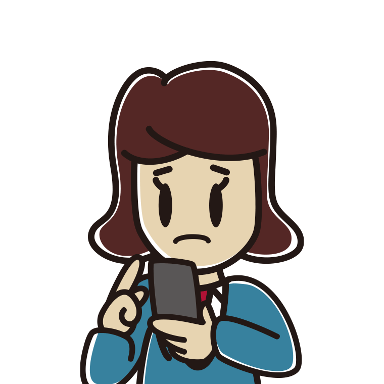 スマホ使用中に困る女子高校生のイラスト【色あり、背景なし】透過PNG