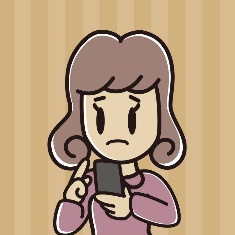 スマホ使用中に困る女子大学生のイラスト【色、背景あり】PNG