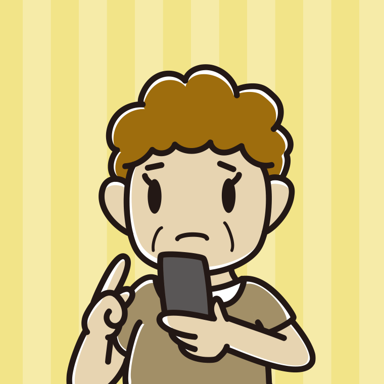 スマホ使用中に困るおばさんのイラスト【色、背景あり】PNG
