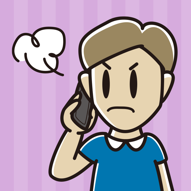 スマホで電話中に怒る男性のイラスト【色、背景あり】PNG