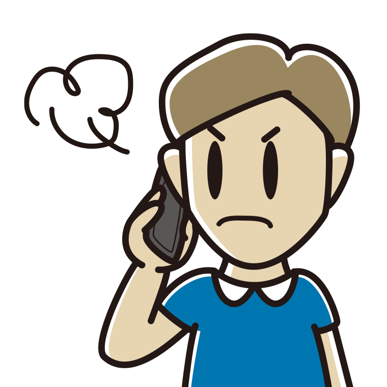 スマホで電話中に怒る男性のイラスト【色あり、背景なし】透過PNG