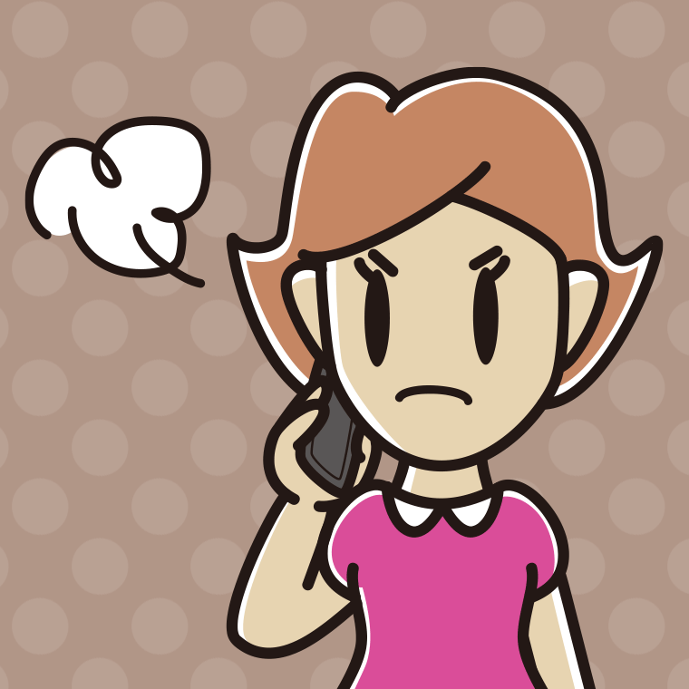 スマホで電話中に怒る女性のイラスト【色、背景あり】PNG