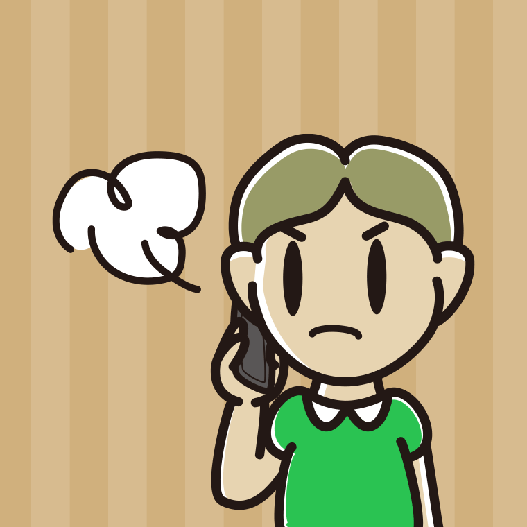スマホで電話中に怒る小学生男子のイラスト【色、背景あり】PNG