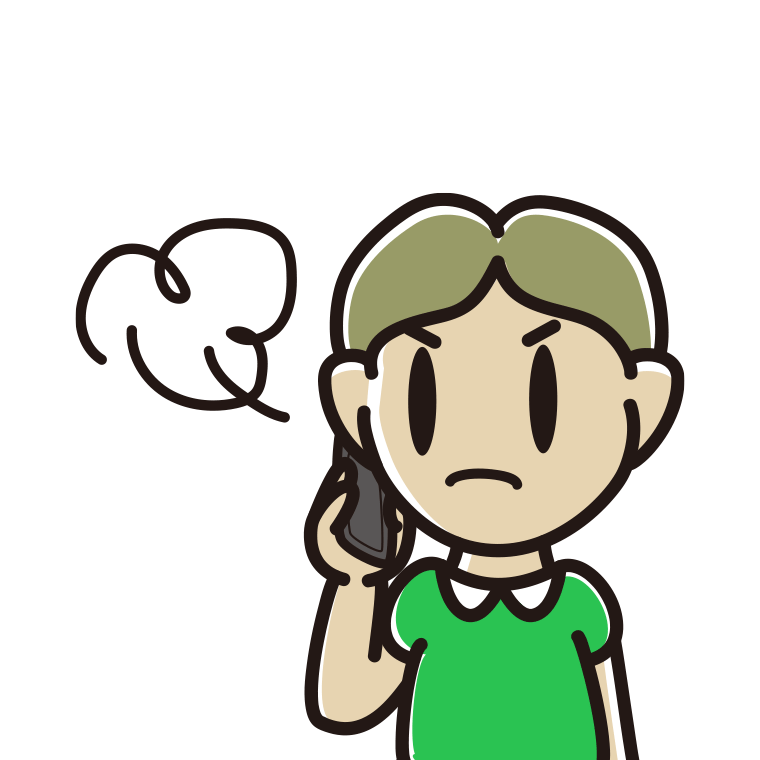 スマホで電話中に怒る小学生男子のイラスト【色あり、背景なし】透過PNG