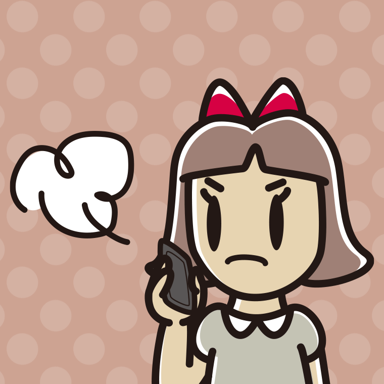 スマホで電話中に怒る小学生女子のイラスト【色、背景あり】PNG