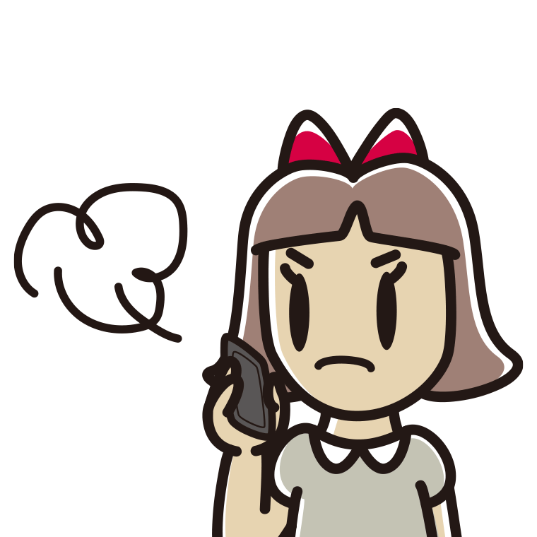 スマホで電話中に怒る小学生女子のイラスト【色あり、背景なし】透過PNG