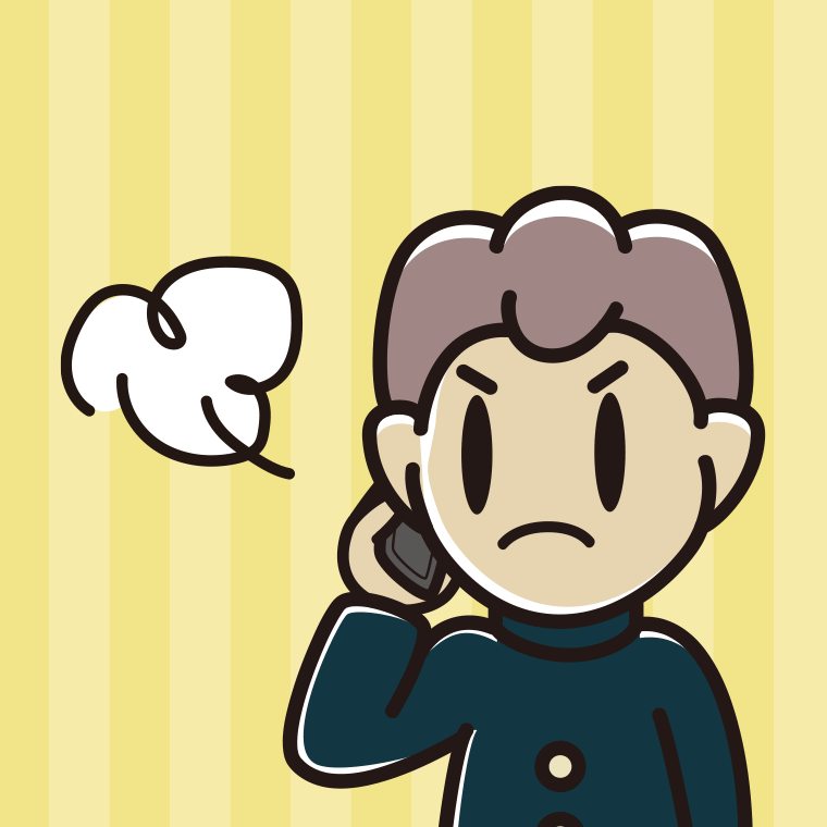 スマホで電話中に怒る男子中学生のイラスト【色、背景あり】PNG