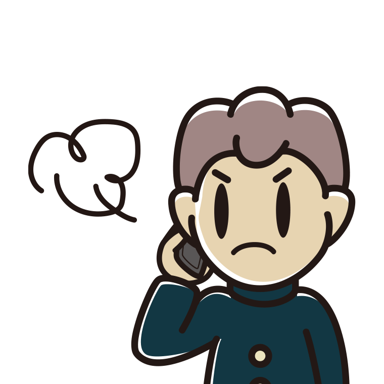 スマホで電話中に怒る男子中学生のイラスト【色あり、背景なし】透過PNG