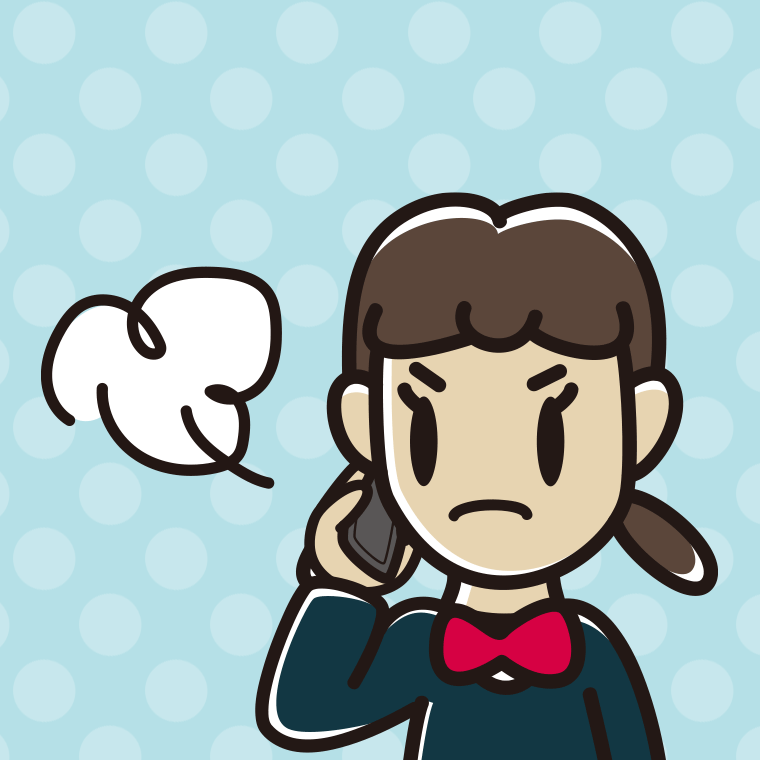 スマホで電話中に怒る女子中学生のイラスト【色、背景あり】PNG