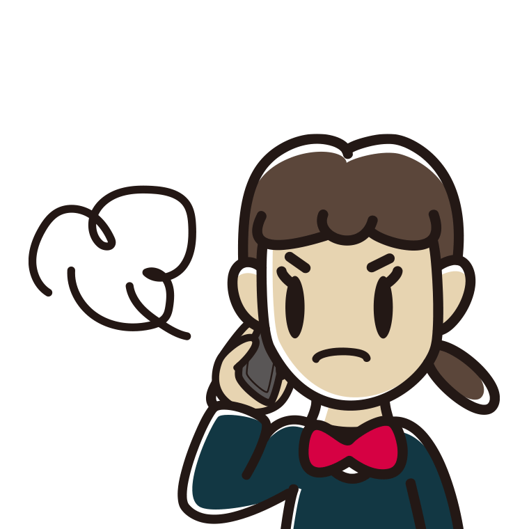 スマホで電話中に怒る女子中学生のイラスト【色あり、背景なし】透過PNG