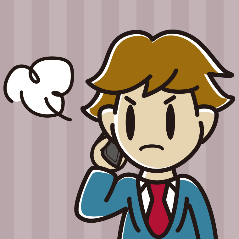 スマホで電話中に怒る男子高校生のイラスト【色、背景あり】PNG
