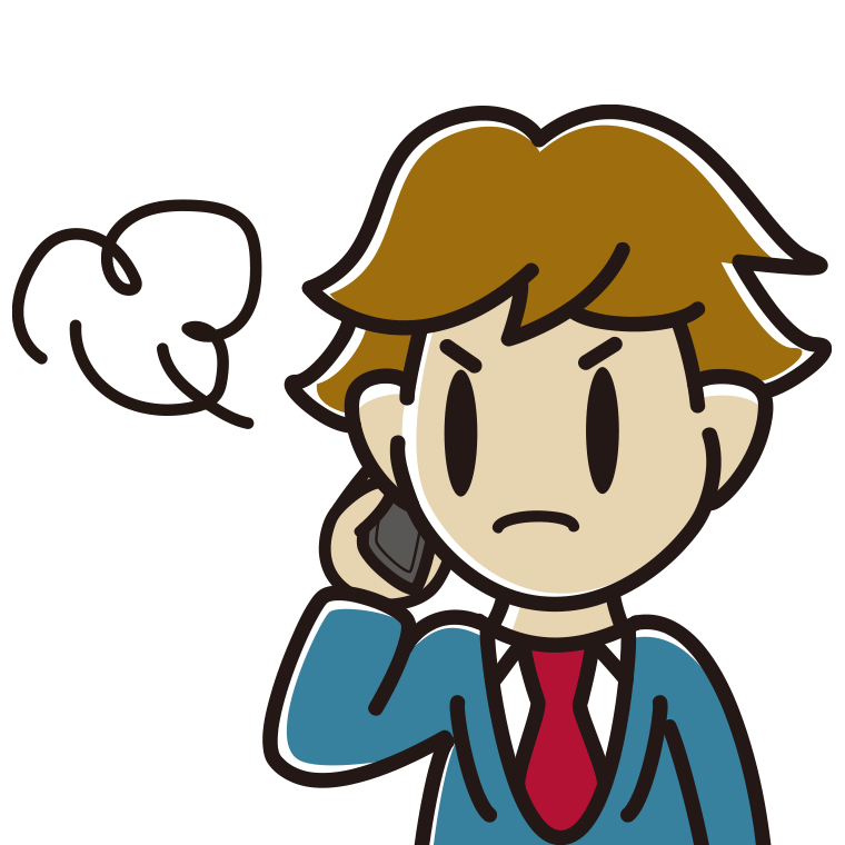 スマホで電話中に怒る男子高校生のイラスト【色あり、背景なし】透過PNG