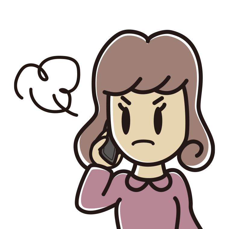 スマホで電話中に怒る女子大学生のイラスト【色あり、背景なし】透過PNG