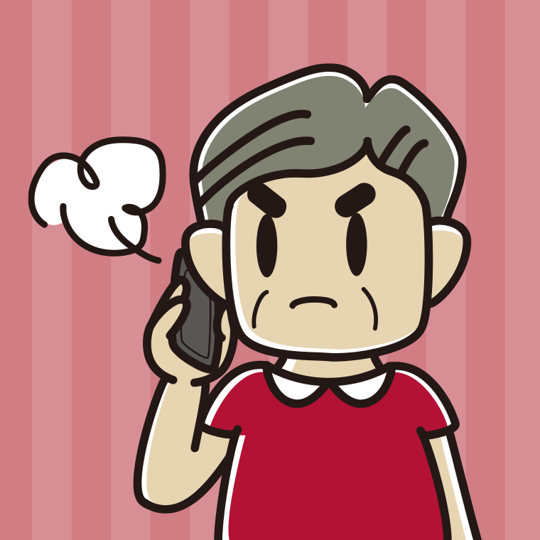 スマホで電話中に怒るおじさんのイラスト【色、背景あり】PNG
