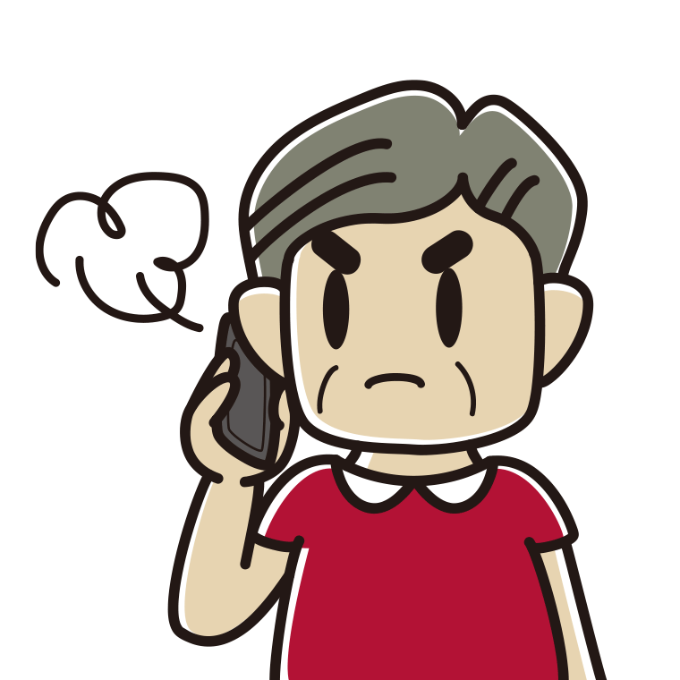 スマホで電話中に怒るおじさんのイラスト【色あり、背景なし】透過PNG