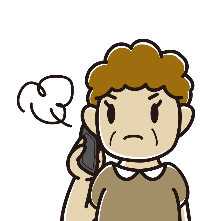 スマホで電話中に怒るおばさんのイラスト【色あり、背景なし】透過PNG