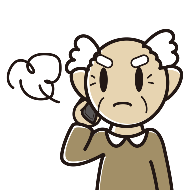 スマホで電話中に怒るおじいさんのイラスト【色あり、背景なし】透過PNG
