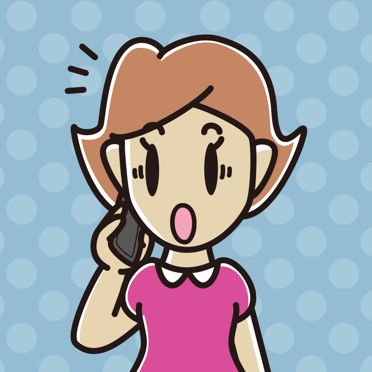 スマホで電話中に驚く女性のイラスト【色、背景あり】PNG