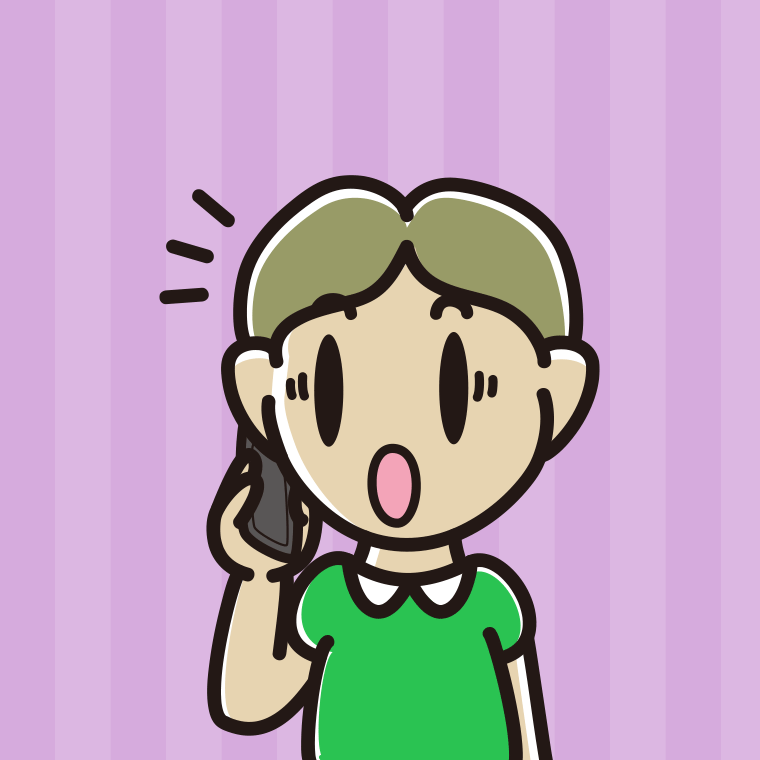 スマホで電話中に驚く小学生男子のイラスト【色、背景あり】PNG