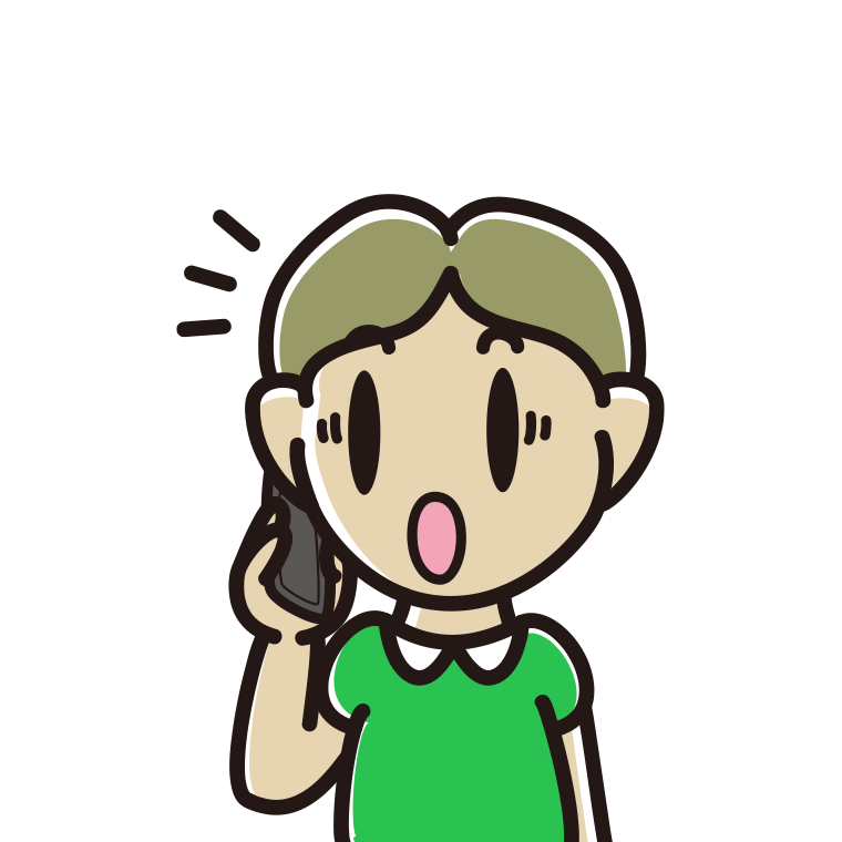 スマホで電話中に驚く小学生男子のイラスト【色あり、背景なし】透過PNG