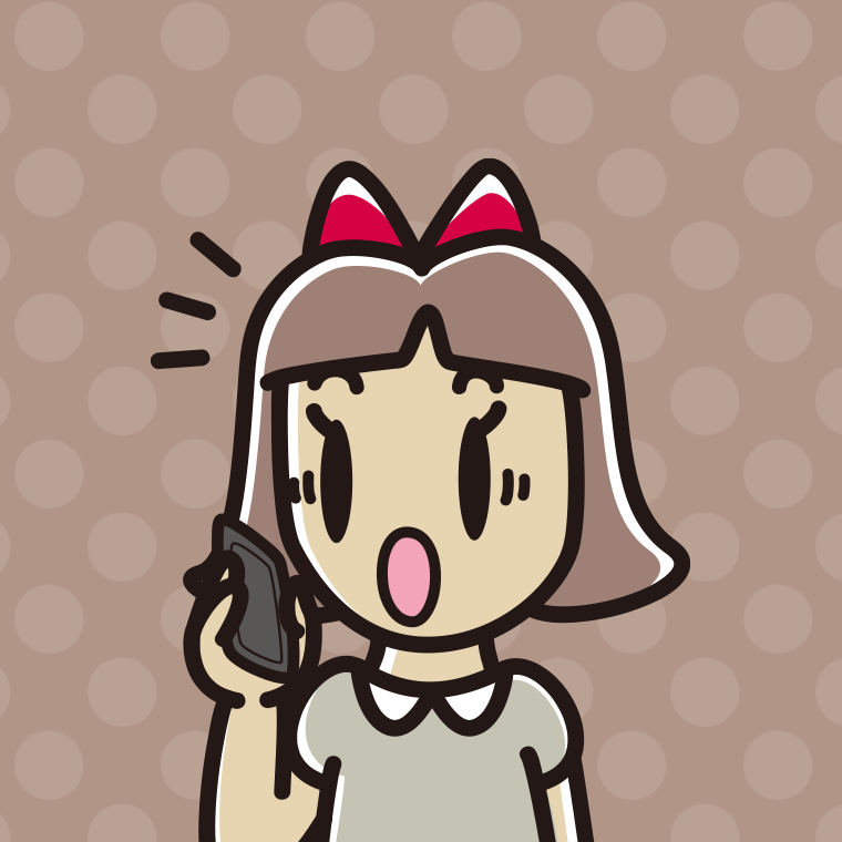 スマホで電話中に驚く小学生女子のイラスト【色、背景あり】PNG