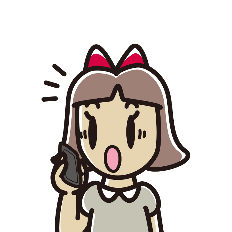 スマホで電話中に驚く小学生女子のイラスト【色あり、背景なし】透過PNG
