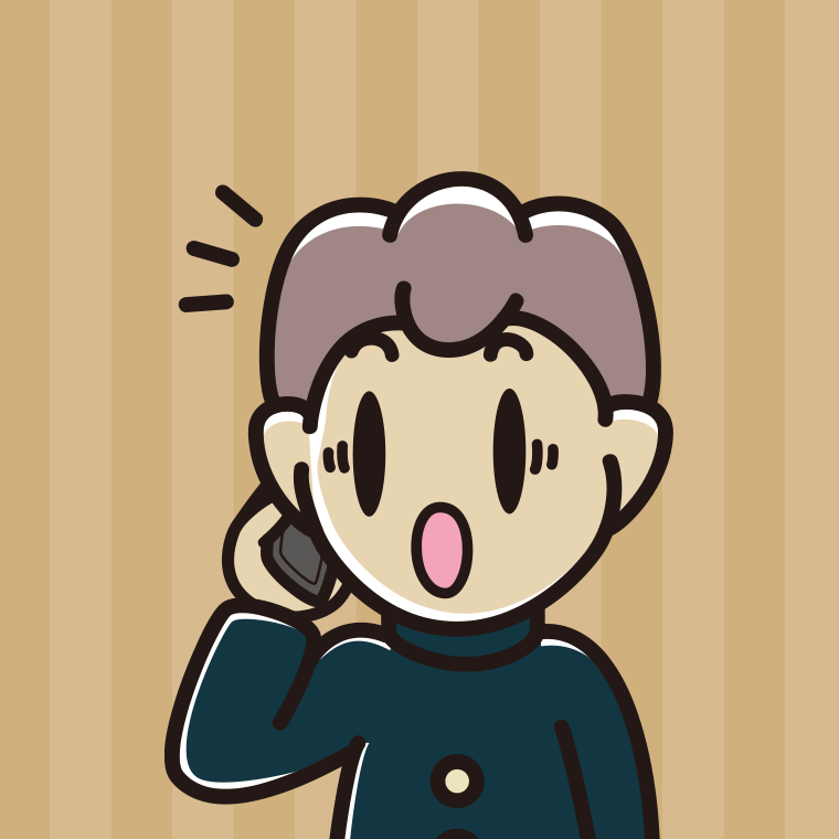 スマホで電話中に驚く男子中学生のイラスト【色、背景あり】PNG
